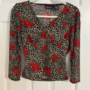 Vintage Y2K leopard and rose top size small